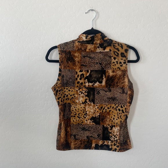 Mock Neck Turtleneck Cutout Leopard Cheetah Cat Animal Print Trendy Chic Blouse - Picture 3 of 4